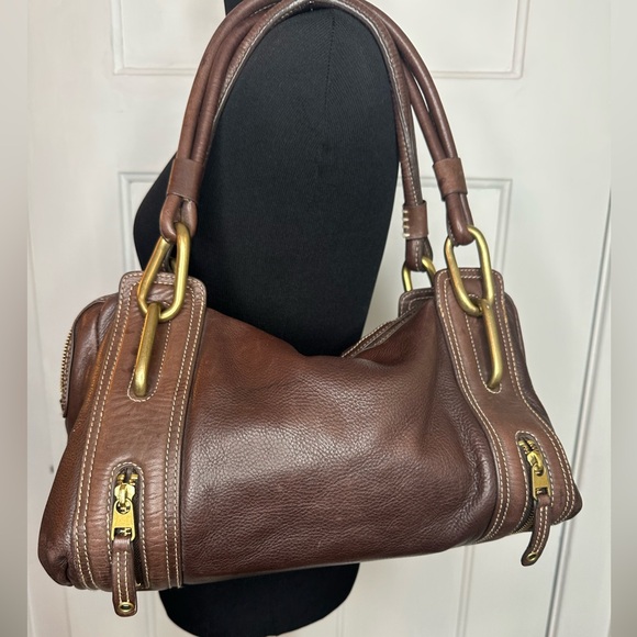 Kate Landry Brown Leather Shoulder Bag with Gold Accents - Picture 2 of 12